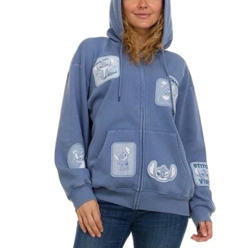 NWT Disney Blue Stitch Patch Zip Hoodie - Picture 2 of 10